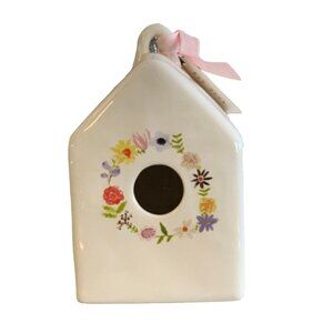 Rae Dunn Watercolor Floral Birdhouse Ceramic Spring Flowers Dimples White Pastel